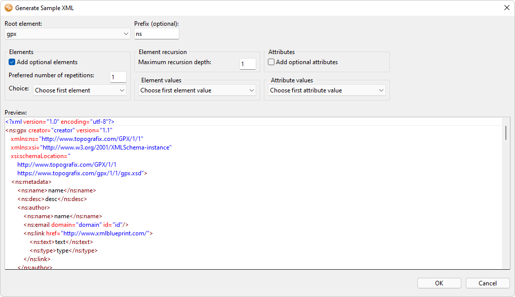 generate sample xml from xml schema